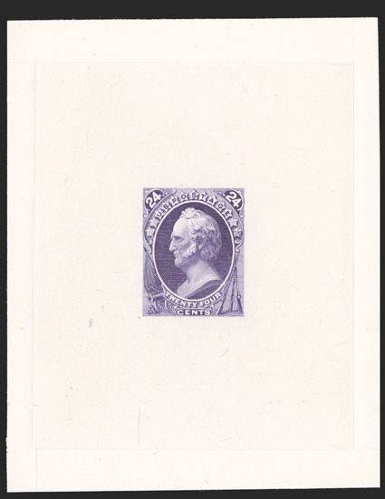153P1, 24c Purple, large die proof on India, die sunk on 73x93mm card, deep vibrant color, very fine.