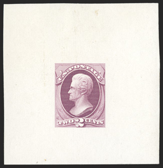 157TC1, 2c Rose large die trial color proof on India, 61x64mm on card, brilliant color, very fine ex-Burrows.