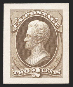 157P2a, 2c Brown, Panama-Pacific small die proof on yellowish wove, full large margins, uncommonly fresh, very fine and choice no more than five exist
ex-Chesapeake.