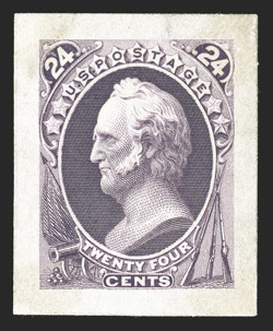 164P2a, 24c Violet, Panama-Pacific small die proof on yellowish wove, large full margins, strong rich color, without the toning that usually affects these proofs, certificate
mentions a tiny pinhole that is practically undetectable, very fine