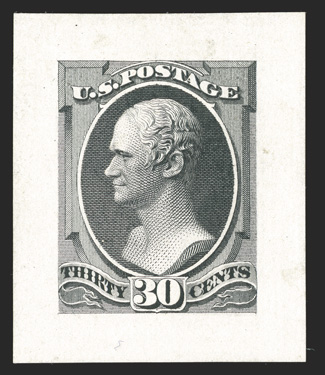165P2a, 30c Gray black, Panama-Pacific small die proofs on yellowish wove, a most unusual and desirable example displaying extra-large margins all around, strong color and
impression on fresh paper, extremely fine nearly all Panama-Pacifi