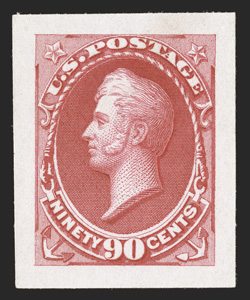 166P2a, 90c Rose carmine, Panama-Pacific small die proof on yellowish wove, a brilliantly fresh and choice example, with radiant color on crisp white paper, unlike the toned
paper that is found on the vast majority of these small die proofs, f