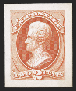 183P2a, 2c Vermilion, Panama-Pacific small die proof on yellowish wove, full margins, just the slightest hint on toning in the right margin, very fine only five were believed
to have been produced ex-Burrows.