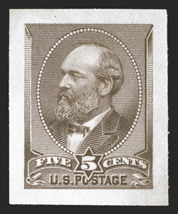 205P2a, 5c Yellow brown, Panama-Pacific large die proofs on yellowish wove, large balanced margins, rich color on unusually fresh and crisp paper, extremely fine an
extraordinarily choice quality example of this proof rarity 1992 PF certific