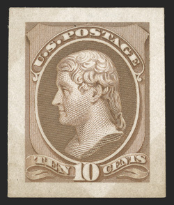 209P2a, 10c Brown, Panama-Pacific small die proof on yellowish wove, full large margins, rich color, just a hint of paper toning as usual, very fine clear 1978 PF certificate
only five examples are believed to exist ex-Lake Shore.