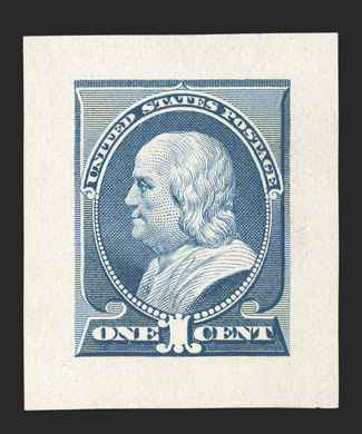 212P2a, 1c Ultramarine, Panama-Pacific small die proof on yellowish wove, a superb example featuring extra-large margins (see lot 207 for explanation), eye-arresting color and
impression on the brightest paper possible, extremely fine and<