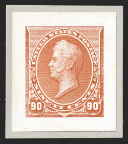219P2-229P2, 1c-90c Small Bank Notes, small die proofs on India cplt., each affixed to a neatly cut portion of the Roosevelt album page, large margins, brilliantly fresh
colors, 6c with trivial scuff in the top right margin, very fine.