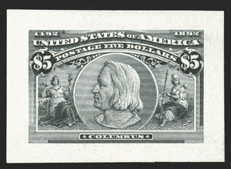 230P2-245P2, 1c-$5.00 Columbians, small die proofs on wove cplt., all with uniformly large even margins, gorgeous colors on immaculate white paper, extremely fine an uncommonly
choice and handsome set of small die proofs.