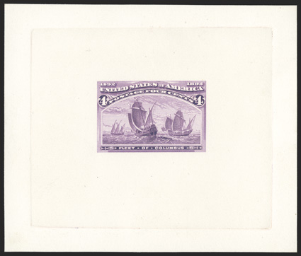 233-E2b, 4c Dull dusky red violet, die essay on thin white wove, die sunk on 90x76mm card, extraordinarily bright and fresh, extremely fine.