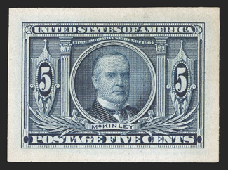 326P2a, 5c Louisiana Purchase, Panama-Pacific small die proof on yellowish wove, large full margins, fresh color on paper that is free of the usual toning, very fine a choice
example of this very rare proof 2005 PF certificate.