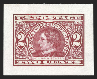 370P2, 2c Alaska-Yukon, small die proof on white wove paper, attractive balanced margins, bright color and fresh, very fine and choice a rare proof
ex-Livingston.