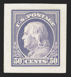 421P2a, 50c Violet, Panama-Pacific small die proof on yellowish wove, full balanced margins, brilliantly fresh color and paper, extremely fine an extraordinarily choice example
of this very rare proof 2007 PF certificate.