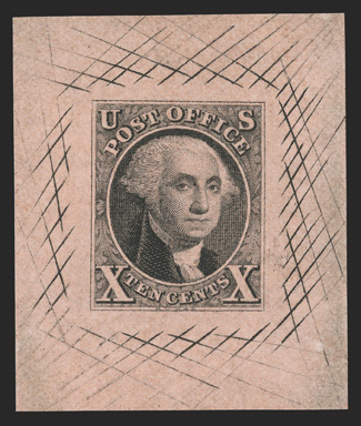 2Pb, 10c Black, large die proof on Pink bond, with No. 21. imprint on reverse, 35x41mm with cross-hatching, very fine ex-Bedford.