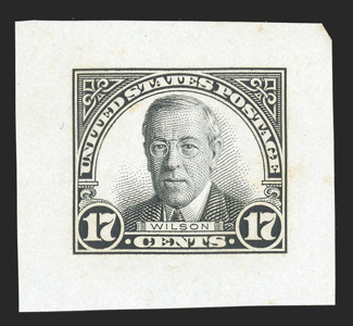 623P1a, 17c Black, large die proof on wove paper, 33x30mm, a few light toned specks, otherwise very fine Scott lists this only on India paper, but it is probable that is only
exists on this wove paper.