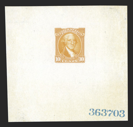 704P1a-715P1a, 1c-10c Washington Bicentennial, large die proofs on wove paper, the unique set of Southgate large die proofs, measuring 53-76x74-87mm being a large portion of
the die area, the Southgate proofs are characterized by not being card