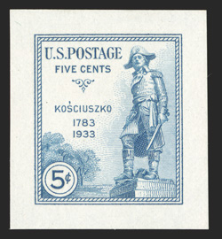 734P2, 5c Kosciuszko, small die proof on white wove, large full margins, remarkably fresh on bright paper, extremely fine and rare ex-Livingston.
