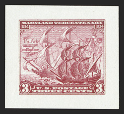 736P2, 3c Maryland Tercentenary, small die proof on wove paper, full margins, radiant color, extremely fine and very rare.