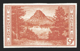 748P2, 9c Parks, small die proof on white wove, intensely rich color, very fine an extremely rare proof, as only one complete set of the National Parks small die proofs is
known in private hands 1987 PF certificate.