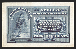 E4P2a, 10c Blue, Panama Pacific small die proof on soft yellowish wove, strong rich color and a highly detailed impression, full margins, very fine no more than five copies are
believed to have been printed 2008 PF certificate ex-Che