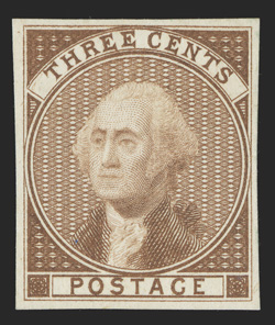 11-E5a, Bradbury, Wilkinson & Co. 3c Brown essay on stiff stamp paper, stamp size as always with full even margins, fresh and very fine.