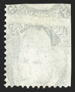 73f, 2c Black, printed on both sides, reverse inverted, offered here is the unique unused example of this error, clipped perfs on two sides, fine appearance a key 19th Century
error rarity as well as being an important showpiece for the Two