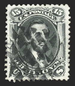 77, 15c Black, used, exceedingly well centered within uncharacteristically wide margins, strong color on fresh paper, diamond grid cancel, extremely fine and quite choice 1989
PF certificate.