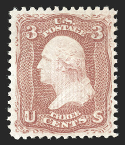 88, 3c Rose, E grill, brilliantly rich color and an excellent clarity of impression, nicely centered, well defined grill, o.g., very fine 1984 PF certificate.