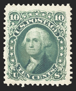 106, 10c Green re-issue, well centered within uncommonly large margins, strong rich color, o.g. (slightly brownish as often), very fine only 451 sold clear 1990 PF
certificate.