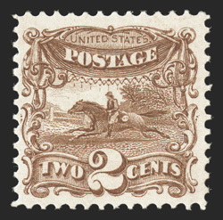 113b, 2c Brown, without grill, a lovely mint example of this exceedingly rare variety, which is seldom offered in any quality, let alone in this premium condition, being in a
true post office fresh state, with glorious rich color and a crisp i