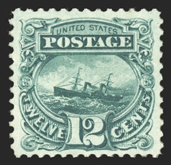 117, 12c Green, intensely rich color and a well incised impression, well centered within large margins, part o.g., choice very fine 1990 PF certificate.