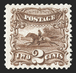124, 2c Brown re-issue, rich bright color and a crisp impression, well centered, o.g., lightly hinged, very fine 1970 and 1992 PF certificates.