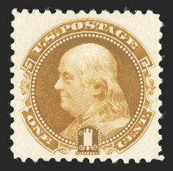 133a, 1c Brown orange re-issue, without gum as issued, excellent centering, rich color and a clear impression, extremely fine photocopy of a 1988 PF certificate for a pair,
this being the bottom stamp.