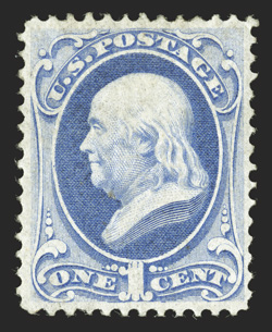 134, 1c Ultramarine with grill, a wonderfully fresh and choice mint example of this challenging Bank Note, possessing glorious rich color and an especially crisp impression on
brilliantly white paper, additionally it is wonderfully well centered