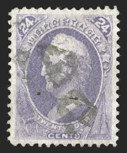 153, 24c Purple, used, beautifully centered within extra-large margins, lovely rich color, light NYFM cancel with a couple stray ink dots, extremely fine clear 1991 PF
certificate.