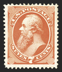 160, 7c Vermilion, outstanding color that is particularly deep and radiant, well centered within large margins, o.g., lightly hinged, very fine 1990 PF
certificate.