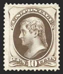 161 var., 10c Brown, on experimental silk paper, a highly desirable mint example of this very rare stamp, being in a quality that is most impressive for a normal mint single of
this elusive and difficult Bank Note, let alone for this distincti