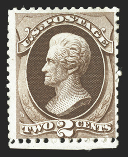 168, 2c Dark brown special printing, without gum as issued, an attractive and sound example of this rarity, featuring rich color and a well incised impression, scissor
separated as almost always but with perforations largely intact, very fine