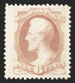 186, 6c Pink, exceptionally well centered within incredibly wide margins, bright color, o.g., lightly hinged, extremely fine rarely encountered with margins this large 1990 PF
certificate.