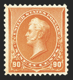229, 90c Orange, exceptionally well centered and margined, bright color, o.g., choice very fine 1989 PF certificate.