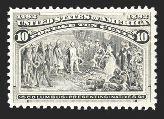 237, 10c Columbian, uncharacteristically well centered, fresh color, o.g., n.h., extremely fine 1988 PF certificate.