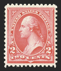 251, 2c Carmine, Ty. II, an exceedingly fresh and choice mint single of this difficult type, brilliant color on pristine white paper, uncharacteristically well centered,
immaculate o.g., n.h., an extremely fine gem 2002 PF certificate.