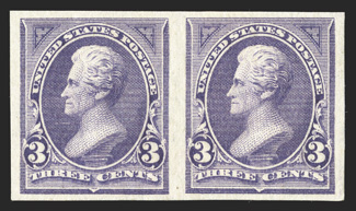 253a, 3c Purple, imperforate, horizontal pair, large margins, bright color, o.g., very fine 1991 PF certificate.