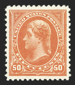 260, 50c Orange, outstanding centering amid large margins, brilliantly fresh color, o.g., l.h., extremely fine a highly desirable example 1990 PF certificate.