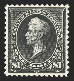 276, $1.00 Black, Ty. I, a marvelous quality mint example, featuring impeccable centering within larger margins than typically associated with this value, deep color and a well
incised impression on bright paper, o.g., lightly hinged, an extreme