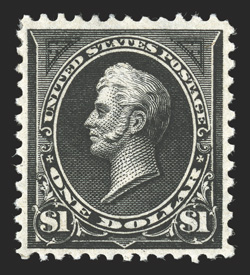 276A, $1.00 Black, Ty. II, uncommonly well centered and margined, deep color and a sharp impression, o.g., lightly hinged, extremely fine overall photocopy of a 1970 PF
certificate for a block of four, this being the top right stamp.