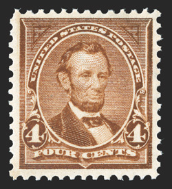 280b, 4c Orange brown, excellent centering within large margins, rich bright color, pristine o.g., n.h., extremely fine 1989 PF certificate.