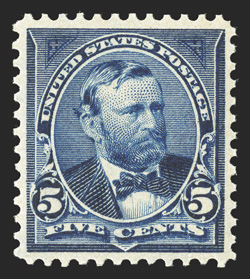 281, 5c Dark blue, particularly well centered and margined, intense color and impression on bright paper, o.g., n.h., extremely fine an uncommonly choice stamp 1987 PF
certificate.