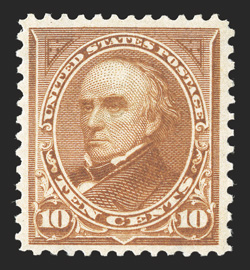 283, 10c Orange brown, Ty. II, bright fresh color, well centered within large margins, o.g., n.h., choice very fine 1991 PF certificate.