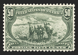 291, 50c Trans-Mississippi, strong rich color, nicely centered, o.g., lightly hinged, very fine 1988 PF certificate.