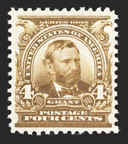 303, 4c Brown, uncommonly well centered and margined, strong color, o.g., n.h., extremely fine 1988 PF certificate.